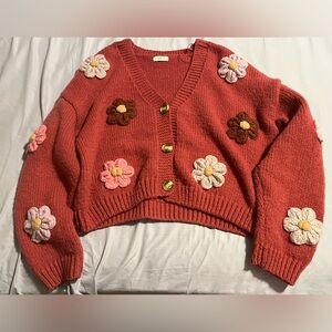 Debut Y2K Cozy Red Flower Sweater